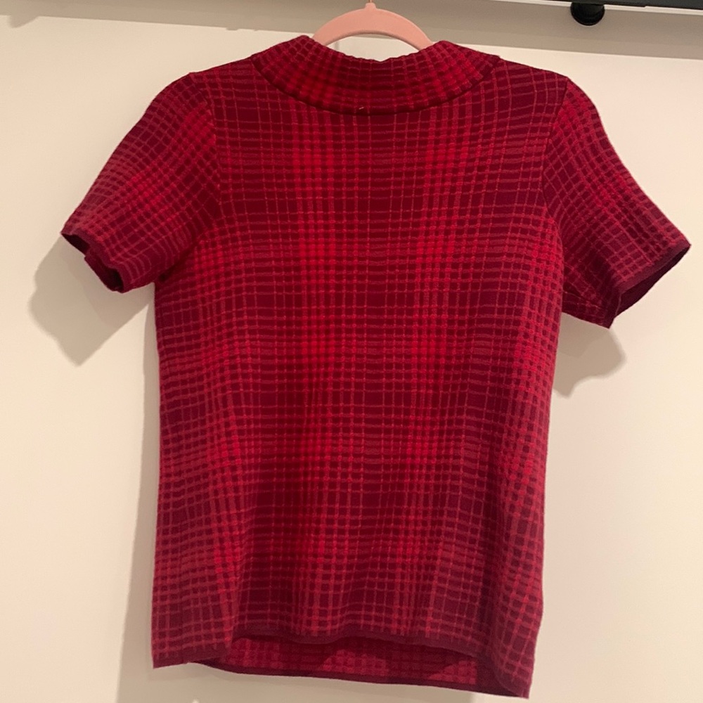 Red checked mock neck short sleeve sweater from Anthro size small new w/out tag